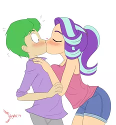 Size: 6912x7460 | Tagged: safe, artist:jeglegator, artist:titanium-pony, banned from derpibooru, deleted from derpibooru, derpibooru import, spike, starlight glimmer, human, equestria girls, and then spike was a man, blushing, breasts, clothes, eyes closed, female, humanized, kissing, lucky bastard, male, shipping, sparlight, straight, stupid sexy starlight glimmer, surprise kiss