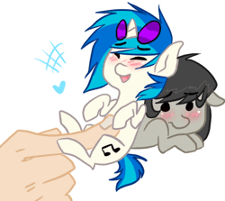Size: 502x447 | Tagged: safe, banned from derpibooru, deleted from derpibooru, derpibooru import, octavia melody, vinyl scratch, human, animated, blushing, finger, hand, happy, heart, tickling