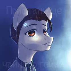 Size: 858x848 | Tagged: source needed, safe, artist:vell tea, banned from derpibooru, deleted from derpibooru, derpibooru import, oc, oc:connor, unofficial characters only, earth pony, pony, bust, detroit: become human, portrait