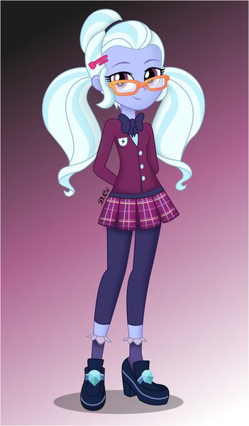 Size: 8689x14850 | Tagged: safe, artist:diilaycc, banned from derpibooru, deleted from derpibooru, derpibooru import, sugarcoat, equestria girls, absurd resolution, clothes, crystal prep academy uniform, cute, female, gradient background, hands behind back, looking at you, school uniform, smiling, solo, sugarcute