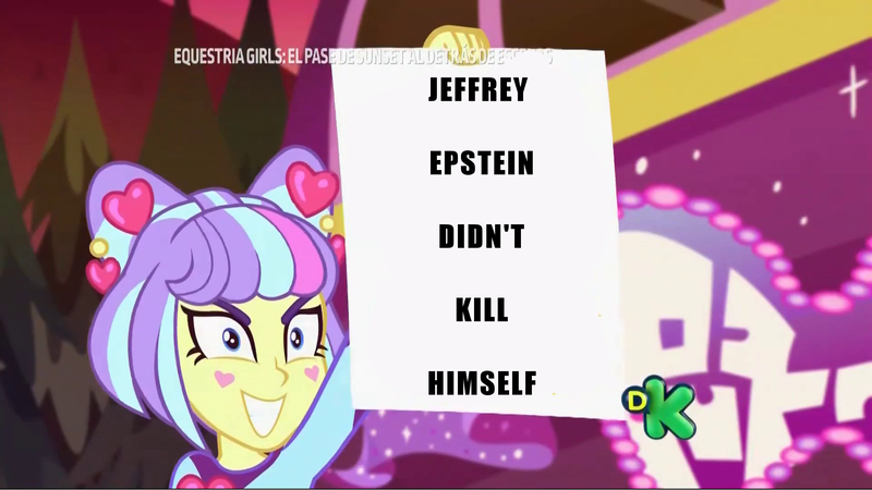 Size: 1920x1081 | Tagged: safe, banned from derpibooru, deleted from derpibooru, derpibooru import, edit, edited screencap, screencap, supernova zap, equestria girls, exploitable meme, jeffrey epstein, meme, shitposting, su-z, supernova zap holding paper