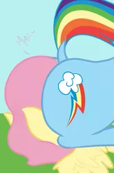 Size: 1027x1558 | Tagged: suggestive, artist:quarantinedchaoz, banned from derpibooru, deleted from derpibooru, derpibooru import, editor:rozyfly10, fluttershy, rainbow dash, pegasus, pony, butt, dock, face down ass up, faceful of ass, facesitting, female, flutterdash, flutterseat, grass, lesbian, lucky girl, mare, muffled moaning, plot, prize on the eyes, rainbutt dash, shipping, sitting, sitting on, sitting on pony, sky, the ass was fat, these aren't my glasses