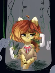 Size: 1377x1816 | Tagged: safe, artist:vell tea, banned from derpibooru, deleted from derpibooru, derpibooru import, oc, oc:vell tea, unofficial characters only, earth pony, pony, clothes, headphones, school uniform, solo