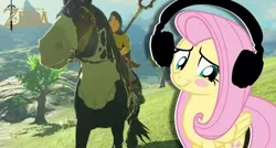 Size: 588x314 | Tagged: safe, artist:vannamelon, banned from derpibooru, deleted from derpibooru, derpibooru import, fluttershy, horse, pegasus, pony, blushing, headphones, the legend of zelda, the legend of zelda: breath of the wild, thumbnail, vannamelon