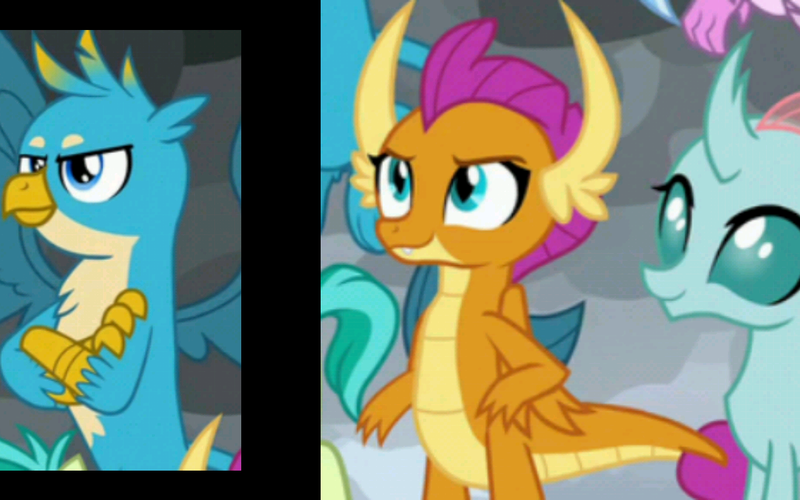 Size: 1280x800 | Tagged: safe, banned from derpibooru, deleted from derpibooru, derpibooru import, edit, edited edit, edited screencap, screencap, gallus, ocellus, sandbar, silverstream, gryphon, hippogriff, pony, yak, the ending of the end, accurate, cropped