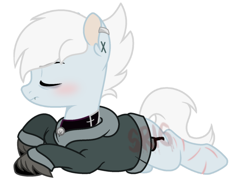 Size: 1280x1008 | Tagged: safe, artist:superrosey16, banned from derpibooru, deleted from derpibooru, derpibooru import, oc, earth pony, pony, base used, clothes, hoodie, male, prone, scar, simple background, solo, stallion, transparent background