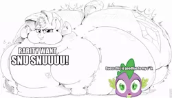 Size: 960x548 | Tagged: suggestive, banned from derpibooru, deleted from derpibooru, derpibooru import, edit, rarity, spike, butt, caption, cutie mark, fat, futurama, heart attack, huge butt, image macro, immobile, impossibly large butt, impossibly obese, impossibly wide hips, inflation, large butt, lordryu fat edit, morbidly obese, obese, plot, plumped up plots, rearity, reference, text, wide hips