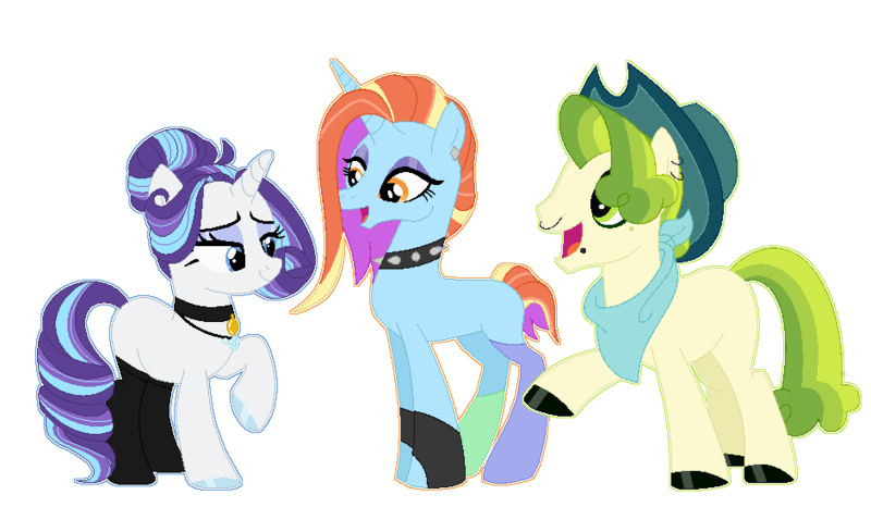 Size: 941x548 | Tagged: safe, artist:fuxebuxe, artist:strawberry-spritz, banned from derpibooru, deleted from derpibooru, derpibooru import, pistachio, rarity, sassy saddles, base used, female, lesbian, male, polyamory, rarisaddles, raristachio, shipping, straight