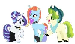 Size: 941x548 | Tagged: safe, artist:fuxebuxe, artist:strawberry-spritz, banned from derpibooru, deleted from derpibooru, derpibooru import, pistachio, rarity, sassy saddles, base used, female, lesbian, male, polyamory, rarisaddles, raristachio, shipping, straight