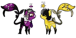 Size: 800x400 | Tagged: safe, artist:axolotlshy, banned from derpibooru, deleted from derpibooru, derpibooru import, oc, oc:desert bluffs, oc:night vale, unofficial characters only, monster pony, original species, piranha plant pony, plant pony, augmented tail, base used, duo, necktie, plant, simple background, tail mouth, tongue out, transparent background, watermark