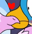 Size: 111x120 | Tagged: safe, artist:noidavaliable, banned from derpibooru, deleted from derpibooru, derpibooru import, gallus, silverstream, gryphon, hippogriff, blushing, close-up, cropped, dot eyes, female, gallstream, heart, kissing, male, mouth to mouth, older, older gallus, older silverstream, shipping, silver, straight