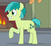 Size: 166x149 | Tagged: safe, artist:gd_inuk, banned from derpibooru, deleted from derpibooru, derpibooru import, edit, sandbar, cropped, fire, fireplace, looking at someone, picture for breezies, raised hoof, smiling, solo