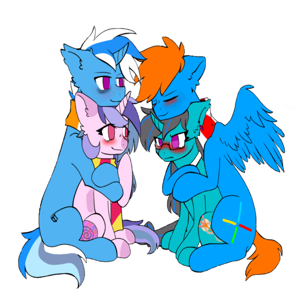 Size: 3840x3811 | Tagged: safe, artist:domodd, banned from derpibooru, deleted from derpibooru, derpibooru import, oc, oc:alskar, oc:ariella, oc:erinnia, oc:nexus, unofficial characters only, pony, 2020 community collab, derpibooru community collaboration, art, brother and sister, couple, family, female, first time, indonesia, indonesian, male, mare, siblings, simple background, sitting, stallion, transparent background, vector