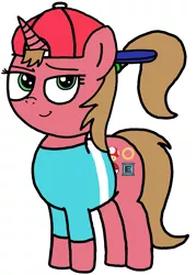 Size: 1731x2419 | Tagged: safe, artist:sebtheartist, banned from derpibooru, deleted from derpibooru, derpibooru import, oc, oc:nintendy, pony, unicorn, cap, female, hat, mare, ponytail, simple background, white background