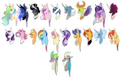 Size: 4000x2479 | Tagged: safe, artist:thehappiestgolucky, banned from derpibooru, deleted from derpibooru, derpibooru import, applejack, discord, fizzlepop berrytwist, flash sentry, fluttershy, king sombra, pinkie pie, princess cadance, princess celestia, princess luna, queen chrysalis, rainbow dash, rarity, shining armor, spike, starlight glimmer, sunburst, sunset shimmer, tempest shadow, trixie, twilight sparkle, twilight sparkle (alicorn), alicorn, changedling, changeling, draconequus, dragon, earth pony, pegasus, pony, unicorn, alternate design, bust, high res, mane seven, mane six, simple background, transparent background