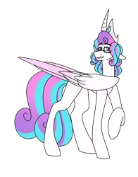 Size: 1084x1384 | Tagged: safe, artist:thehappiestgolucky, banned from derpibooru, deleted from derpibooru, derpibooru import, princess flurry heart, alicorn, pony, crown, female, friendship is dead, glasses, jewelry, mare, older, raised hoof, regalia, simple background, solo, transparent background