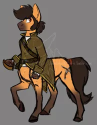 Size: 500x645 | Tagged: safe, artist:bluebrush09, banned from derpibooru, deleted from derpibooru, derpibooru import, oc, unofficial characters only, anthro, centaur, taur, anthro centaur, gray background, male, ponytaur, raised hoof, simple background, solo, watermark
