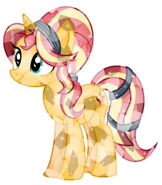 Size: 4200x4800 | Tagged: safe, artist:emeraldblast63, banned from derpibooru, deleted from derpibooru, derpibooru import, sunset shimmer, crystal pony, alternate hairstyle, alternate tailstyle, crystalline, crystallized, crystallized pony, hairband, hair wrap, redesign, simple background, solo, tail wrap, transparent background, vector