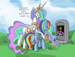 Size: 1170x900 | Tagged: safe, artist:ponykillerx, artist:superedit, banned from derpibooru, deleted from derpibooru, derpibooru import, edit, princess celestia, rainbow dash, alicorn, human, pegasus, pony, background pony strikes again, celestia's grave meme, crying, dear lord have you no shame?!?, death, exploitable meme, female, fuck you op, grave, irl, irl human, kobe bryant, mare, meme, op is satan, op needs mental help, op please no more, photo, too soon