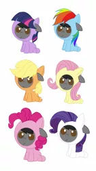 Size: 720x1280 | Tagged: safe, alternate version, artist:kittythenerd, banned from derpibooru, deleted from derpibooru, derpibooru import, applejack, fluttershy, pinkie pie, rainbow dash, rarity, twilight sparkle, ponified, earth pony, pony, baby, baby pony, base used, clothes, costume, diaper, horton hears a who, male, mane six, open mouth, pony costume, simple background, solo, white background