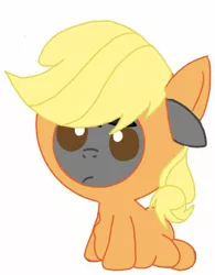 Size: 480x616 | Tagged: safe, alternate version, artist:kittythenerd, banned from derpibooru, deleted from derpibooru, derpibooru import, applejack, ponified, earth pony, pony, baby, baby pony, base used, clothes, costume, horton hears a who, male, pony costume, simple background, solo, white background