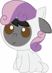 Size: 368x510 | Tagged: safe, alternate version, artist:kittythenerd, banned from derpibooru, deleted from derpibooru, derpibooru import, sweetie belle, ponified, earth pony, pony, baby, baby pony, base used, clothes, costume, horton hears a who, male, pony costume, simple background, solo, white background