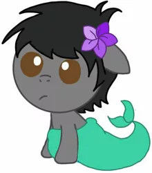 Size: 464x528 | Tagged: safe, alternate version, artist:kittythenerd, banned from derpibooru, deleted from derpibooru, derpibooru import, ponified, earth pony, mermaid, pony, baby, baby pony, base used, clothes, costume, flower, flower in hair, horton hears a who, male, simple background, solo, white background