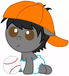 Size: 496x544 | Tagged: safe, artist:kittythenerd, banned from derpibooru, deleted from derpibooru, derpibooru import, ponified, earth pony, pony, baby, baby pony, base used, baseball, baseball cap, cap, clothes, diaper, hat, horton hears a who, male, simple background, solo, sports, white background