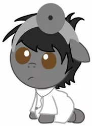 Size: 344x472 | Tagged: safe, alternate version, artist:kittythenerd, banned from derpibooru, deleted from derpibooru, derpibooru import, ponified, earth pony, pony, baby, baby pony, base used, clothes, costume, diaper, doctor, head mirror, horton hears a who, male, simple background, solo, white background