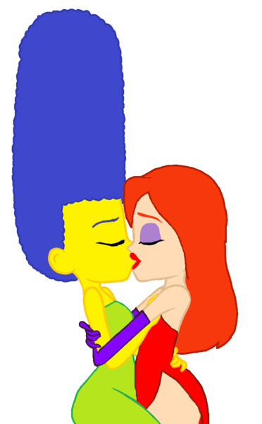 Size: 781x1260 | Tagged: safe, artist:ktd1993, artist:xciax, banned from derpibooru, deleted from derpibooru, derpibooru import, equestria girls, beehive hairdo, equestria girls-ified, female, jessica rabbit, kissing, lesbian, marge simpson