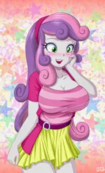 Size: 1280x2107 | Tagged: suggestive, artist:uotapo, banned from derpibooru, deleted from derpibooru, derpibooru import, apple bloom, scootaloo, sweetie belle, equestria girls, equestria girls series, adorasexy, big boobies, big breasts, blushing, breasts, clothes, cropped, cute, cutie mark crusaders, looking down, miniskirt, older, sexy, skirt, solo, stupid sexy sweetie belle