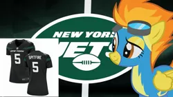 Size: 2289x1288 | Tagged: safe, artist:midnite99, banned from derpibooru, deleted from derpibooru, derpibooru import, spitfire, pegasus, american football, clothes, jersey, new york jets, nfl, sports