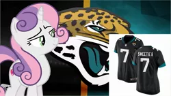 Size: 2289x1288 | Tagged: safe, banned from derpibooru, deleted from derpibooru, derpibooru import, sweetie belle, unicorn, american football, clothes, jacksonville jaguars, jersey, nfl, sports