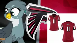 Size: 2289x1288 | Tagged: safe, banned from derpibooru, deleted from derpibooru, derpibooru import, gabby, gryphon, american football, atlanta falcons, clothes, jersey, nfl, sports