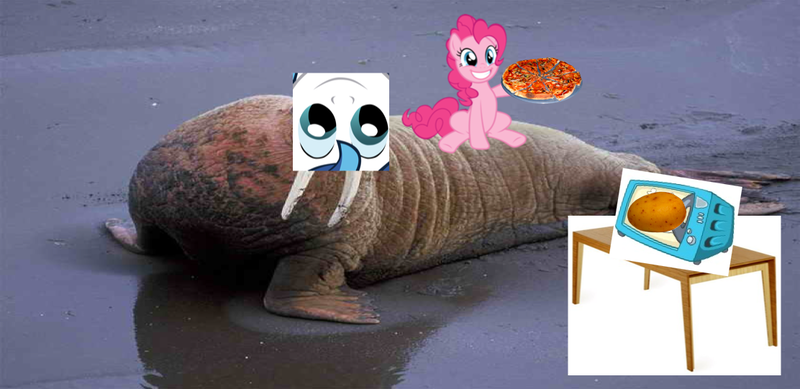 Size: 1112x541 | Tagged: safe, artist:wollap, banned from derpibooru, deleted from derpibooru, derpibooru import, pinkie pie, walrus, food, potato, toaster