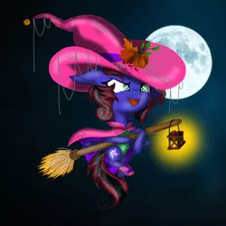 Size: 768x768 | Tagged: safe, artist:mysteriousshine, banned from derpibooru, deleted from derpibooru, derpibooru import, oc, unofficial characters only, pegasus, pony, broom, cape, clothes, commission, female, flying, flying broomstick, full moon, lantern, mare, moon, night, pegasus oc, smiling, solo, wings, wtich hat, ych result