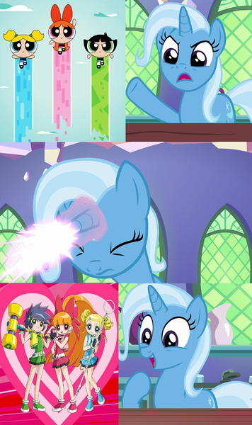 Size: 640x1080 | Tagged: safe, artist:mega-poneo, banned from derpibooru, deleted from derpibooru, derpibooru import, edit, edited screencap, screencap, trixie, all bottled up, blossom (powerpuff girls), bubbles (powerpuff girls), buttercup (powerpuff girls), exploitable meme, magic, meme, powerpuff girls 2016, powerpuff girls z, the powerpuff girls, trixie fixing meme