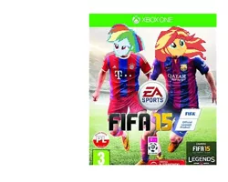 Size: 816x652 | Tagged: safe, banned from derpibooru, deleted from derpibooru, derpibooru import, rainbow dash, sunset shimmer, human, equestria girls, bayern munich, ea, ea sports, fake, fc barcelona, fifa, fifa 15, football, photoshop, sports, xbox, xbox one