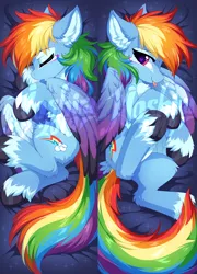 Size: 3300x4574 | Tagged: safe, artist:hioshiru, banned from derpibooru, deleted from derpibooru, derpibooru import, rainbow dash, pegasus, pony, :p, body pillow, body pillow design, chest fluff, coat markings, colored wings, cute, dashabetes, ear fluff, eyes closed, female, heart eyes, leg fluff, mare, multicolored wings, obtrusive watermark, profile, solo, tail feathers, tongue out, unshorn fetlocks, watermark, wingding eyes, wings
