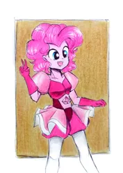 Size: 2244x3162 | Tagged: safe, artist:liaaqila, banned from derpibooru, deleted from derpibooru, derpibooru import, pinkie pie, equestria girls, clothes, cosplay, costume, crossover, cute, diapinkes, dress, female, gloves, open mouth, pink diamond (steven universe), skirt, solo, steven universe, traditional art