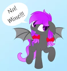 Size: 4727x5049 | Tagged: safe, artist:temp, banned from derpibooru, deleted from derpibooru, derpibooru import, oc, oc:nocturnal grapes, unofficial characters only, bat pony, pony, bat pony oc, bat wings, bow, fangs, floppy ears, food, grapes, slit eyes, solo, text, wings