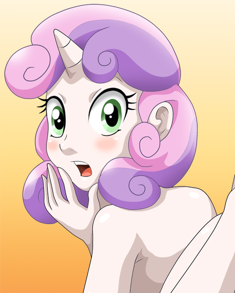 Size: 524x653 | Tagged: questionable, artist:bbmbbf, banned from derpibooru, deleted from derpibooru, derpibooru import, sweetie belle, human, equestria untamed, blushing, cropcon, cropped, explicit source, female, humanized, image, palcomix, png, solo, solo female