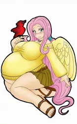 Size: 800x1280 | Tagged: suggestive, artist:jishintai, derpibooru import, fluttershy, bat pony, bird, human, belly, big belly, big breasts, blushing, breasts, busty fluttershy, clothes, fat, female, flutterbat, huge belly, huge breasts, humanized, image, jpeg, morbidly obese, obese, off shoulder, off shoulder sweater, preggoshy, pregnant, race swap, sandals, simple background, solo, solo female, sweater, white background, winged humanization, wings