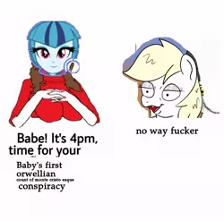 Size: 680x672 | Tagged: safe, artist:anonymous, banned from derpibooru, deleted from derpibooru, derpibooru import, oc, oc:aryanne, human, pony, derpibooru, the end of derpibooru, /mlp/, 1000 hours in ms paint, 4chan, conspiracy, drama, duo, meta, nazi, simple background, text, white background, wojak