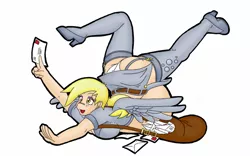 Size: 1280x800 | Tagged: suggestive, artist:jishintai, banned from derpibooru, deleted from derpibooru, derpibooru import, derpy hooves, human, clothes, female, humanized, image, mailbag, panties, png, pregnant, solo, solo female, underwear, winged humanization, wings