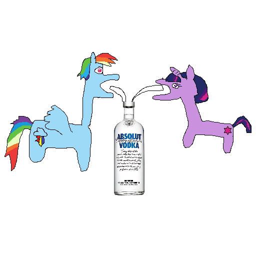 Size: 512x512 | Tagged: safe, artist:dellovan, banned from derpibooru, deleted from derpibooru, derpibooru import, rainbow dash, absolut vodka, alcohol, booze, duo, duo female, female, ms paint, open mouth, simple background, spread wings, stylistic suck, vodka, white background, wings