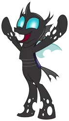 Size: 2835x4992 | Tagged: safe, artist:zutheskunk, banned from derpibooru, deleted from derpibooru, derpibooru import, doomie, changeling, .svg available, bipedal, cute, cuteling, happy, hug, incoming hug, open mouth, simple background, smiling, transparent background, vector
