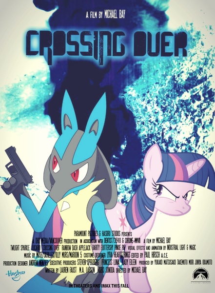 Size: 3024x4115 | Tagged: safe, banned from derpibooru, deleted from derpibooru, derpibooru import, twilight sparkle, lucario, crossover, gun, movie poster, no trigger discipline, parody, pokémon, weapon