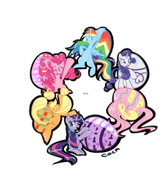 Size: 1134x1200 | Tagged: safe, artist:cocatrola, banned from derpibooru, deleted from derpibooru, derpibooru import, applejack, fluttershy, pinkie pie, rainbow dash, rarity, twilight sparkle, easter, easter egg, holiday, mane six