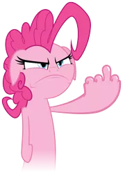 Size: 3548x5000 | Tagged: safe, artist:zutheskunk, banned from derpibooru, deleted from derpibooru, derpibooru import, pinkie pie, .svg available, absurd resolution, fingers, hand, hoof fingers, middle finger, reaction image, simple background, transparent background, vector, vulgar
